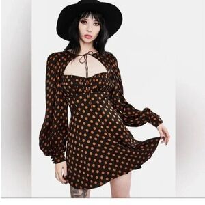 For Love And Lemons Black and Orange Polka Dot Dress